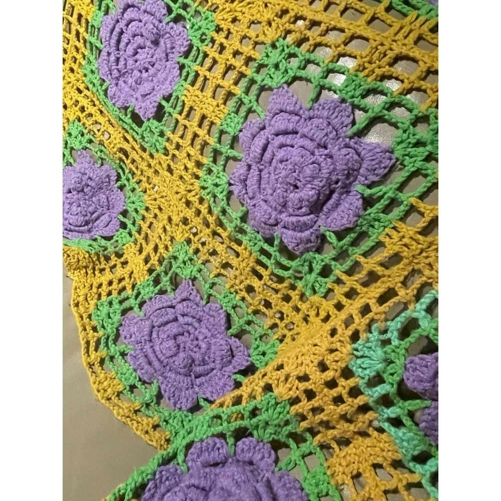 Handmade Crochet Knit Sofa Throw Granny Blanket 3D Afghan Roses Floral Cottage